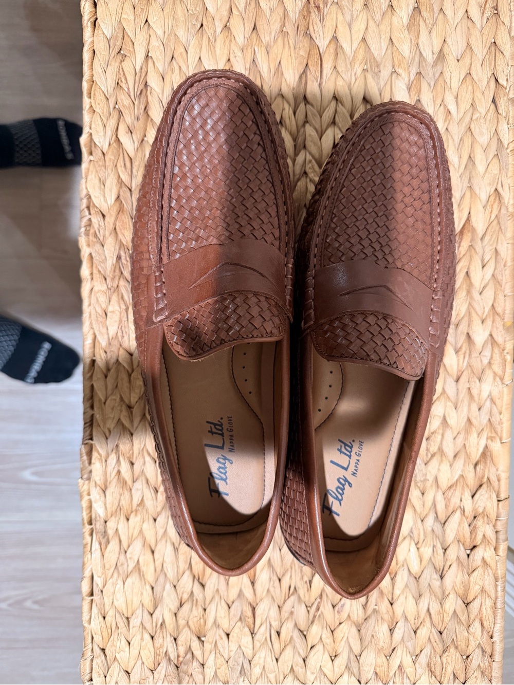Men’s Woven Leather Penny Loafers in Brown